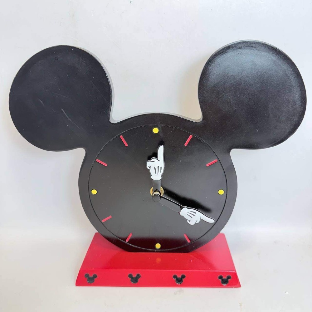Disney Mickey Mouse Icon Desk Clock Black Red Silhouette Open Box New